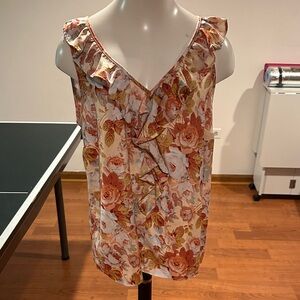 LC Lauren Conrad Floral Ruffle Top - Orange and Cream